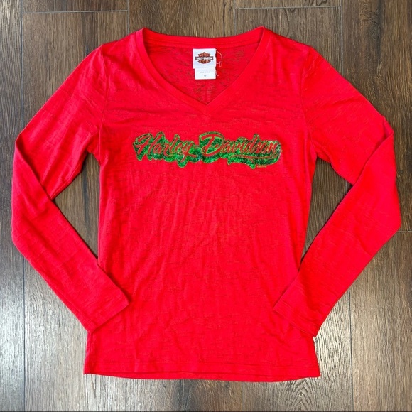 Harley-Davidson long sleeve v neck tee SZ MD - Picture 1 of 4